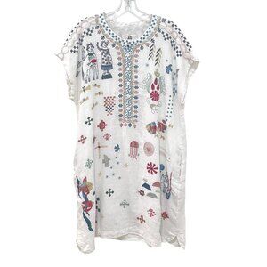 Johnny Was Pete & Greta White Embroidered Linen Dress